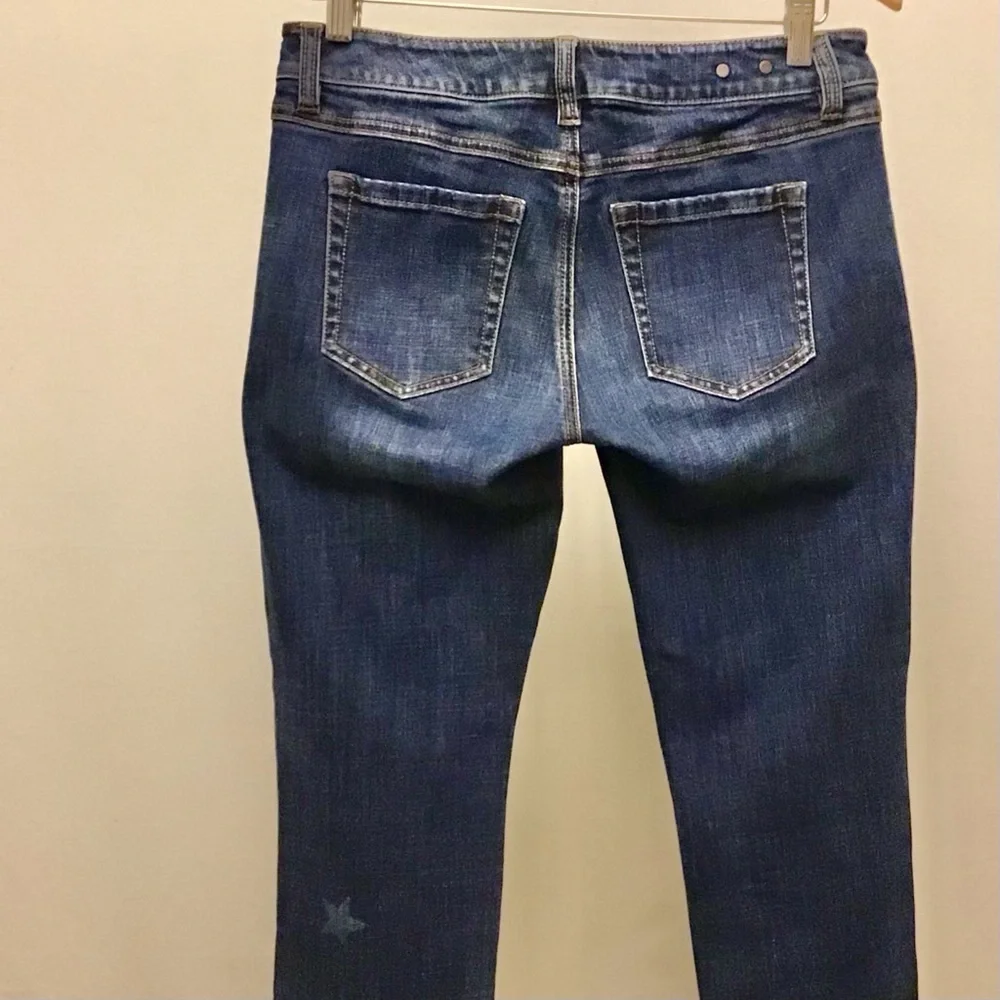 Cabi 2 Slim Boyfriend Two Tone Stars Women’s Jeans Frayed Hems Cropped Stretch